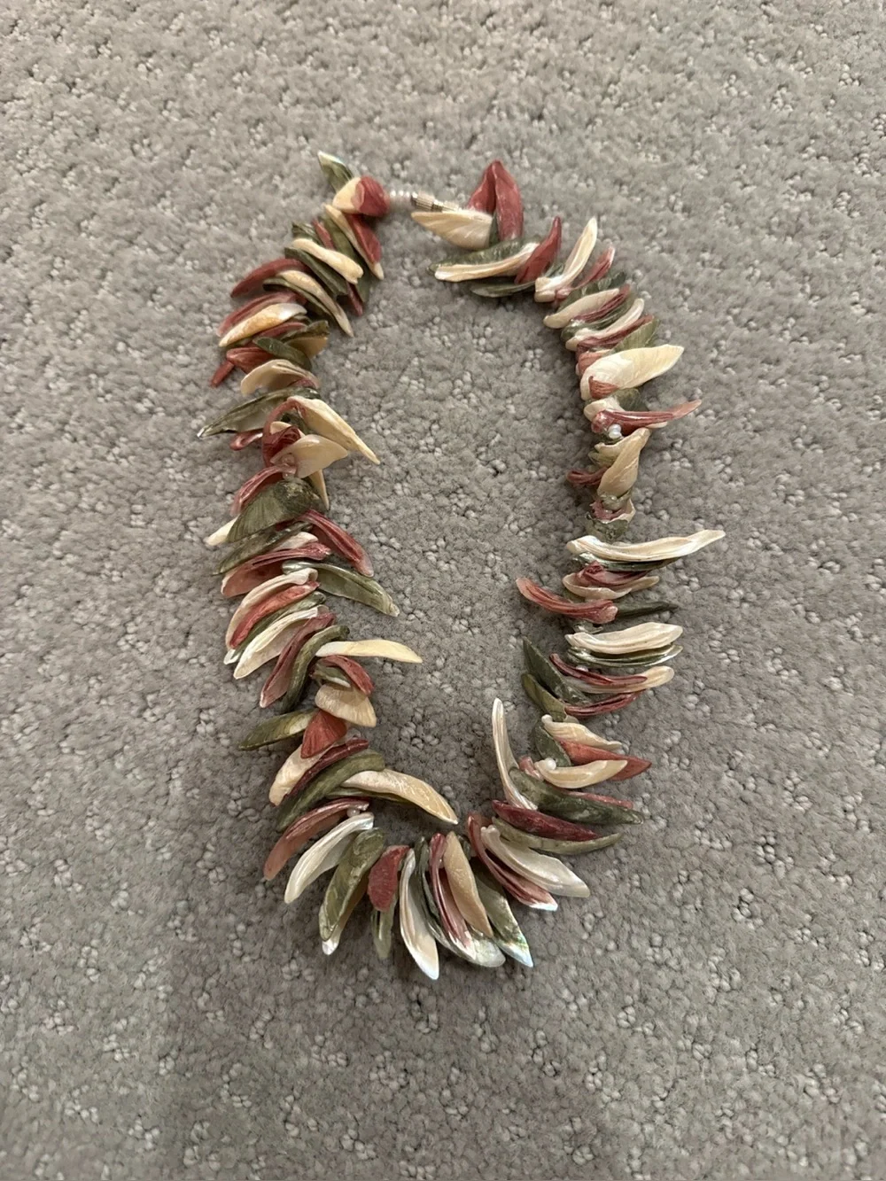 Vintage Multi Strand Layered Necklace Green Brown Orange Mother of Pearl Shell